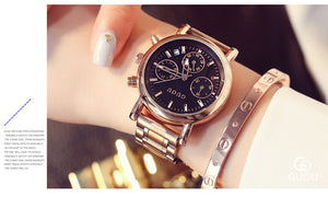 GUOU Women's Watches Fashion Rose Gold Fashion Ladies Wrist Watches For Women Watches Calendar Clock relogio feminino saat
